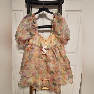 Chelsea & Violet Pastel Floral Puff Sleeve Dress